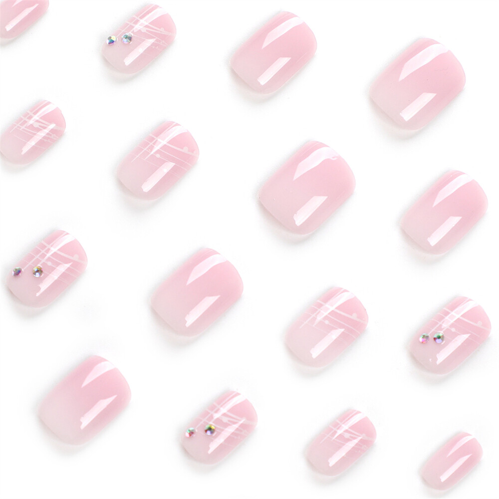 Glossy Pink Color False Nail Short Square Press on Nails for Nail Art 24pcs