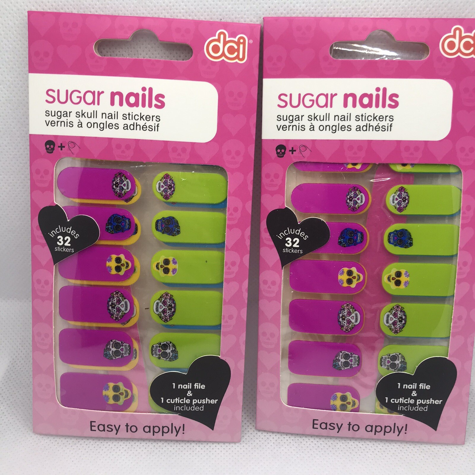 Sugar Nail Art Skulls 32 Stickers Nail Decals Nail File And Cuticle Push 2 Pks