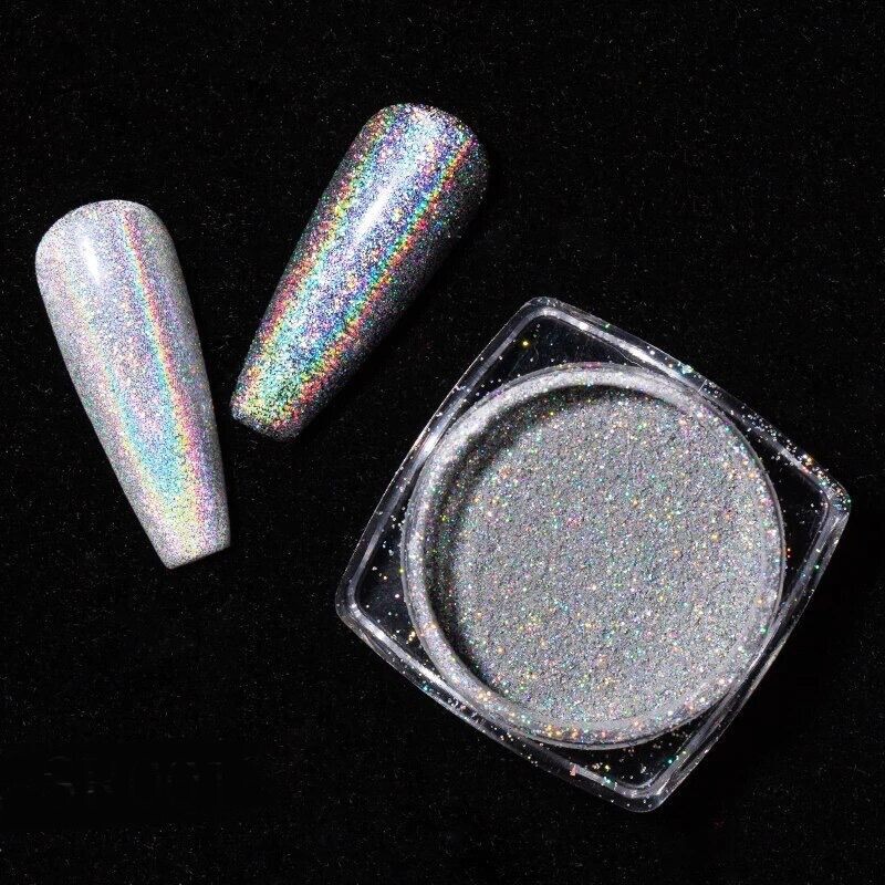 Silver Holographic Nail Powder Glitter Rainbow Nails Holo Effect Dust 2 gram Pot