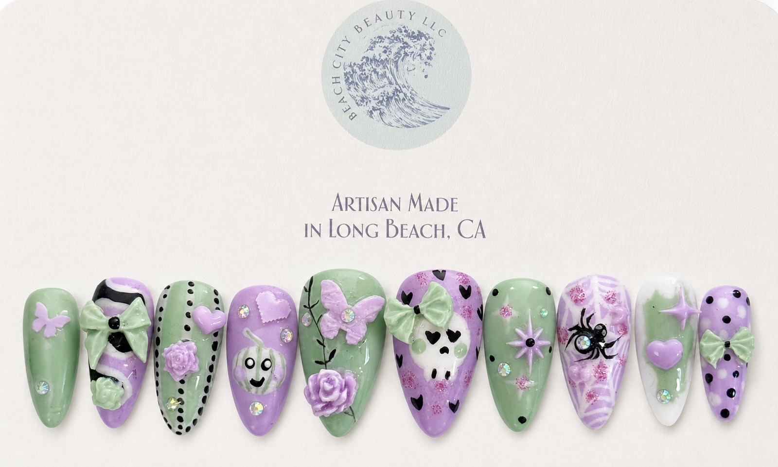 Pastel Halloween Almond Press On Nails Medium 3D Ghost Skull Spider Kawaii