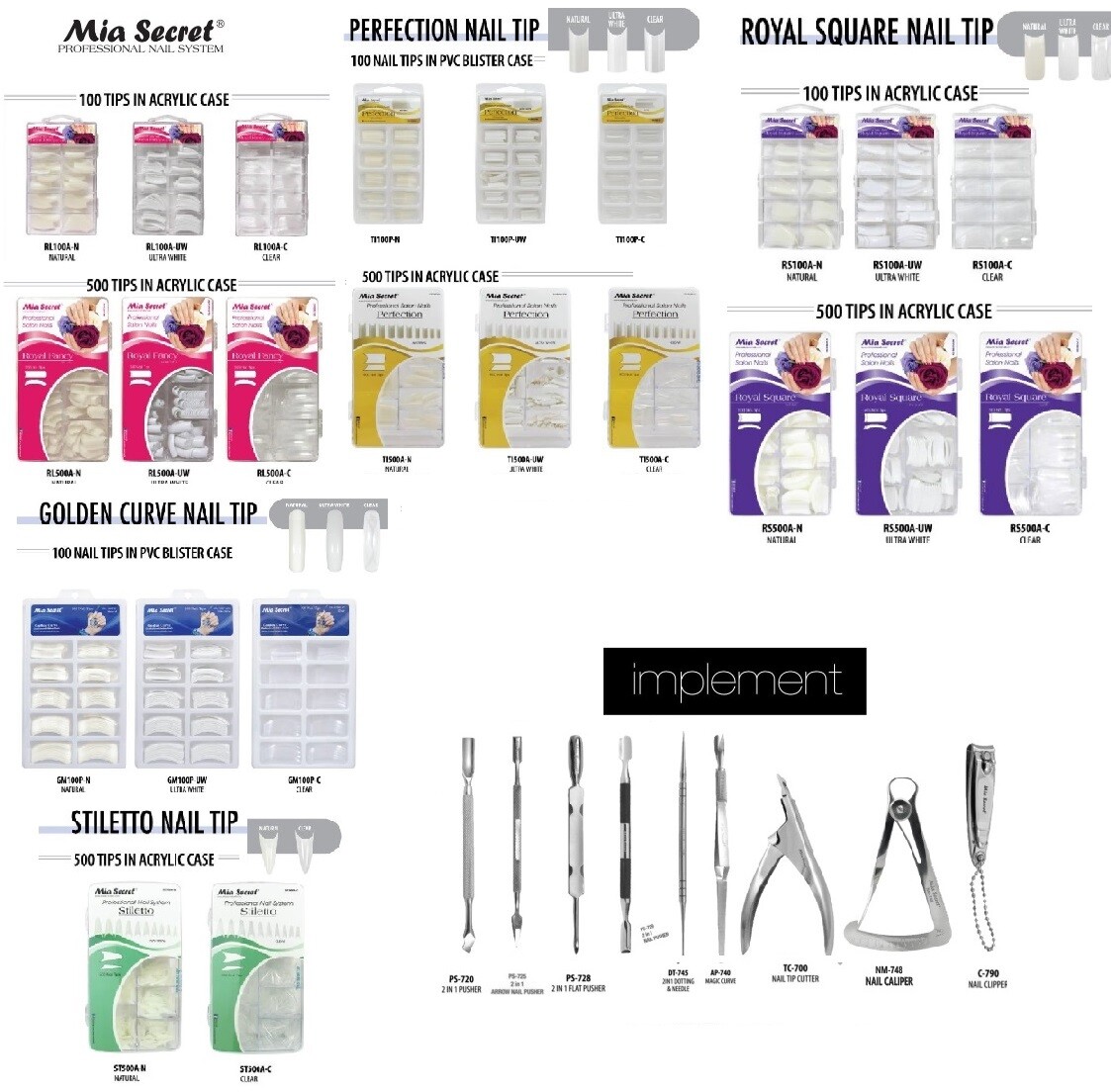 Mia Secret Nail Tips STILETTO/ROYAL FANCY/ROYAL SQUARE/IMPLEMENTS – CHOOSE YOURS