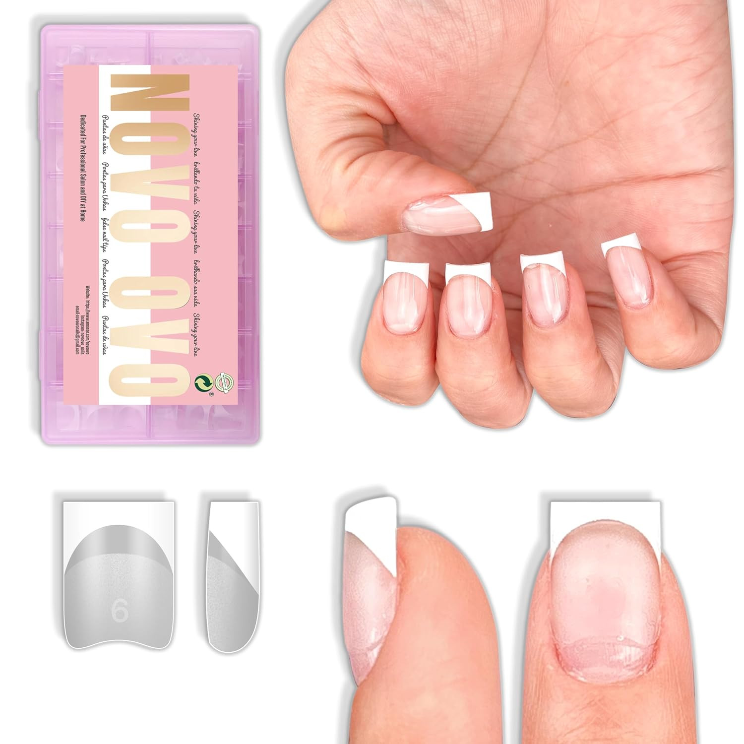 White French Tip Half Cover Short Sharp Square False Nail Tips, Shallow Paste Ma