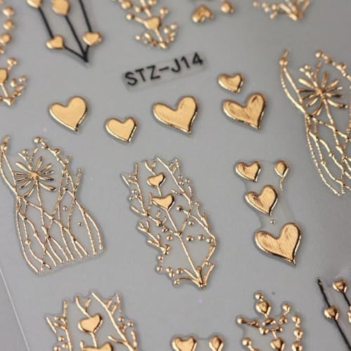 Golden Heart Nail Art Stickers Valentine’s Day Heart Nail Stickers for style5