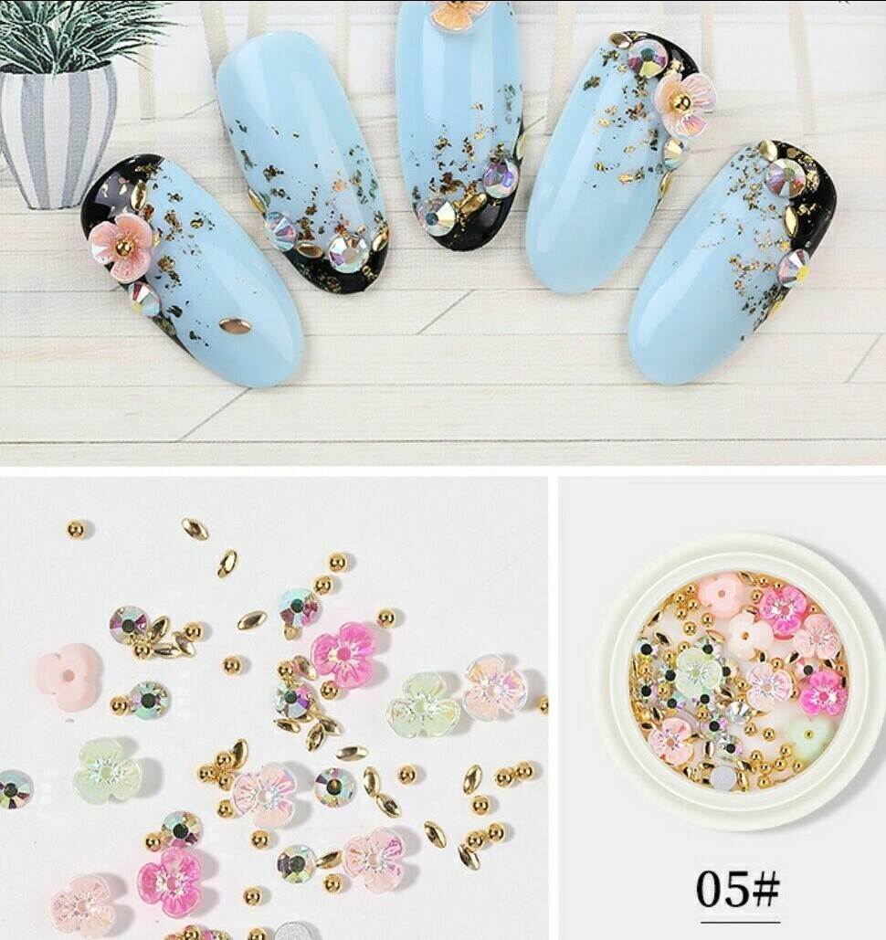 Nail Art 3D Rose Flower Shell Jewelry Gems Mix Nail Art Decoration – Jargod
