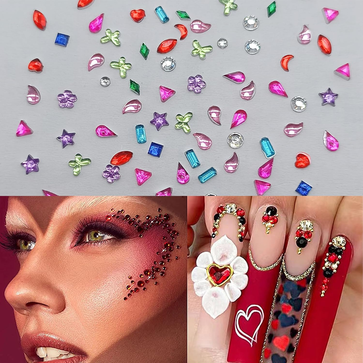 2000PCS Colorful Rhinestones Nail Art Charms Multi Shape Crystal Flat Back Nail