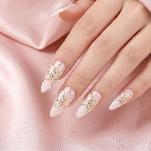 2 Sheets Butterfly Nail Stickers, Pink Light Shell Butterflies Bow Nail Art