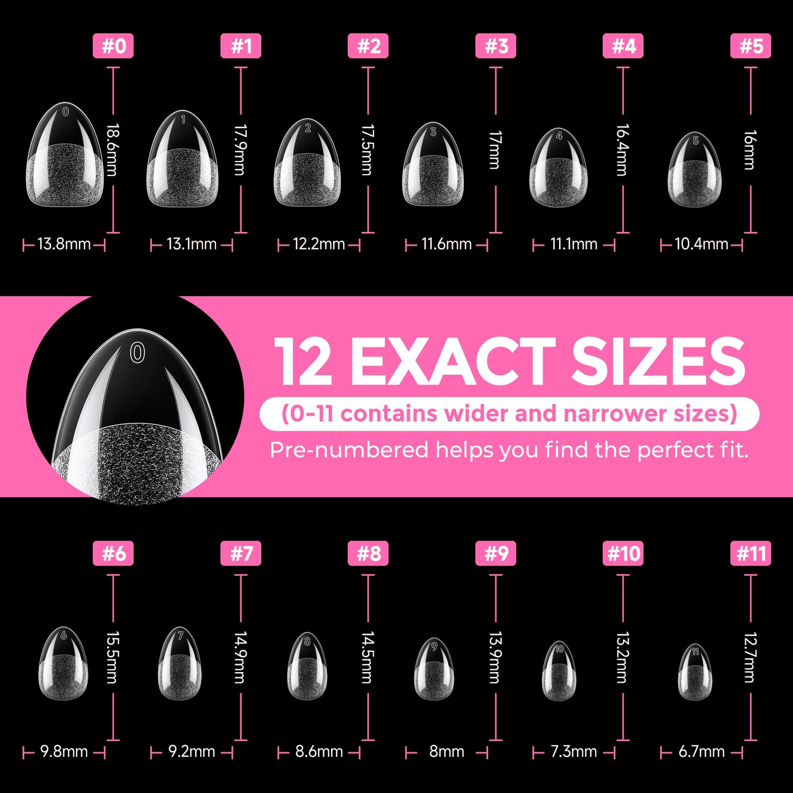 UNA GELLA Extra Short Almond Nail Tips Full Cover 216 Count(Pack of 1), Clear