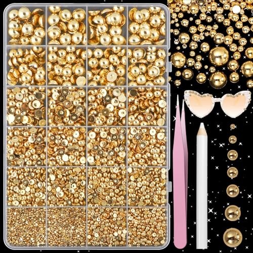 Gold Pearls for Crafting, Flatback Half Round Gold Pearl for Nails, 7 Set-1