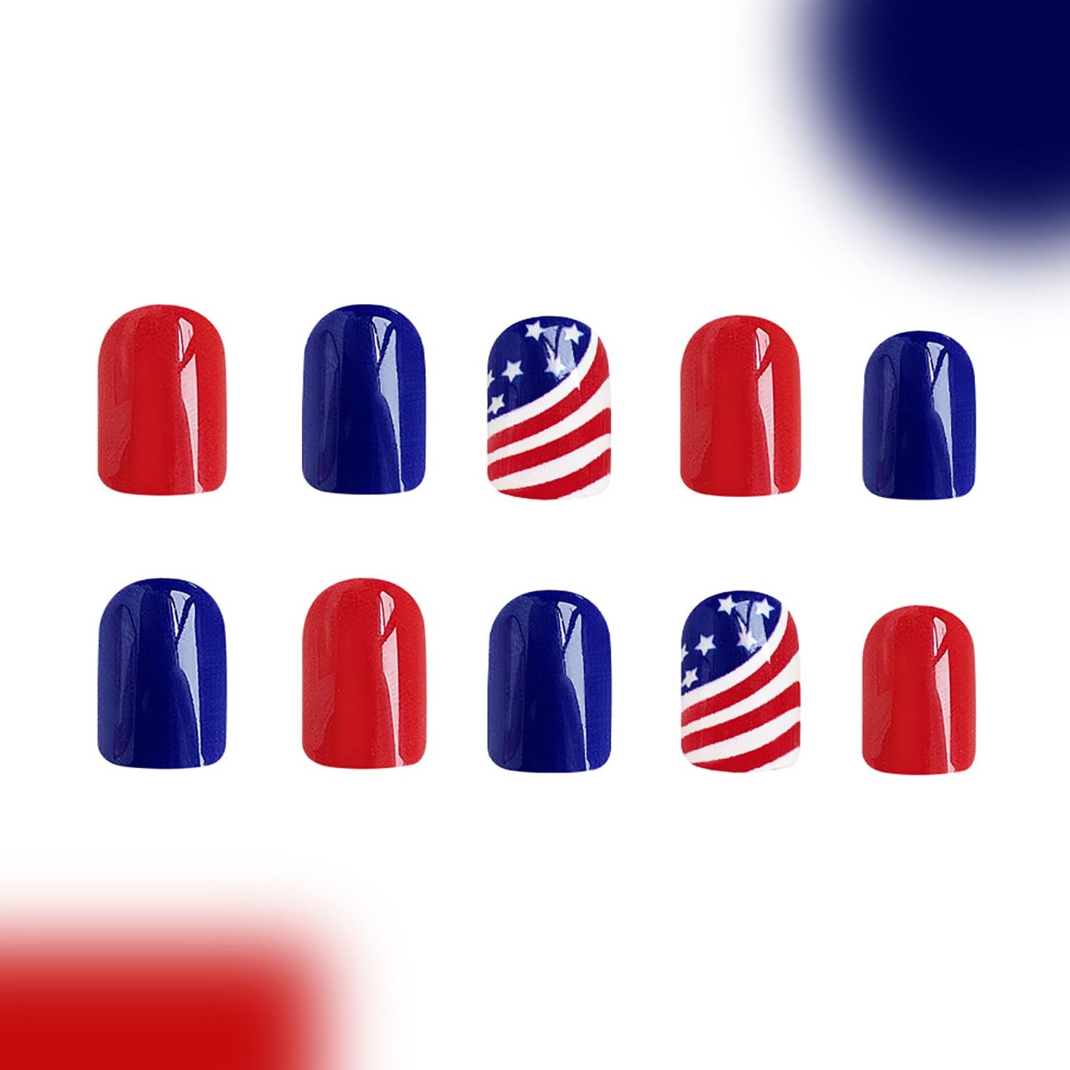 4th of July Press on Toenails Short Square Fake Toe Nails Glossy Independence