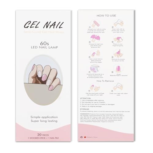Gel Nail Stickers Flower Pink Semi Cured Gel Nail Strips Wraps UV/LED Nails