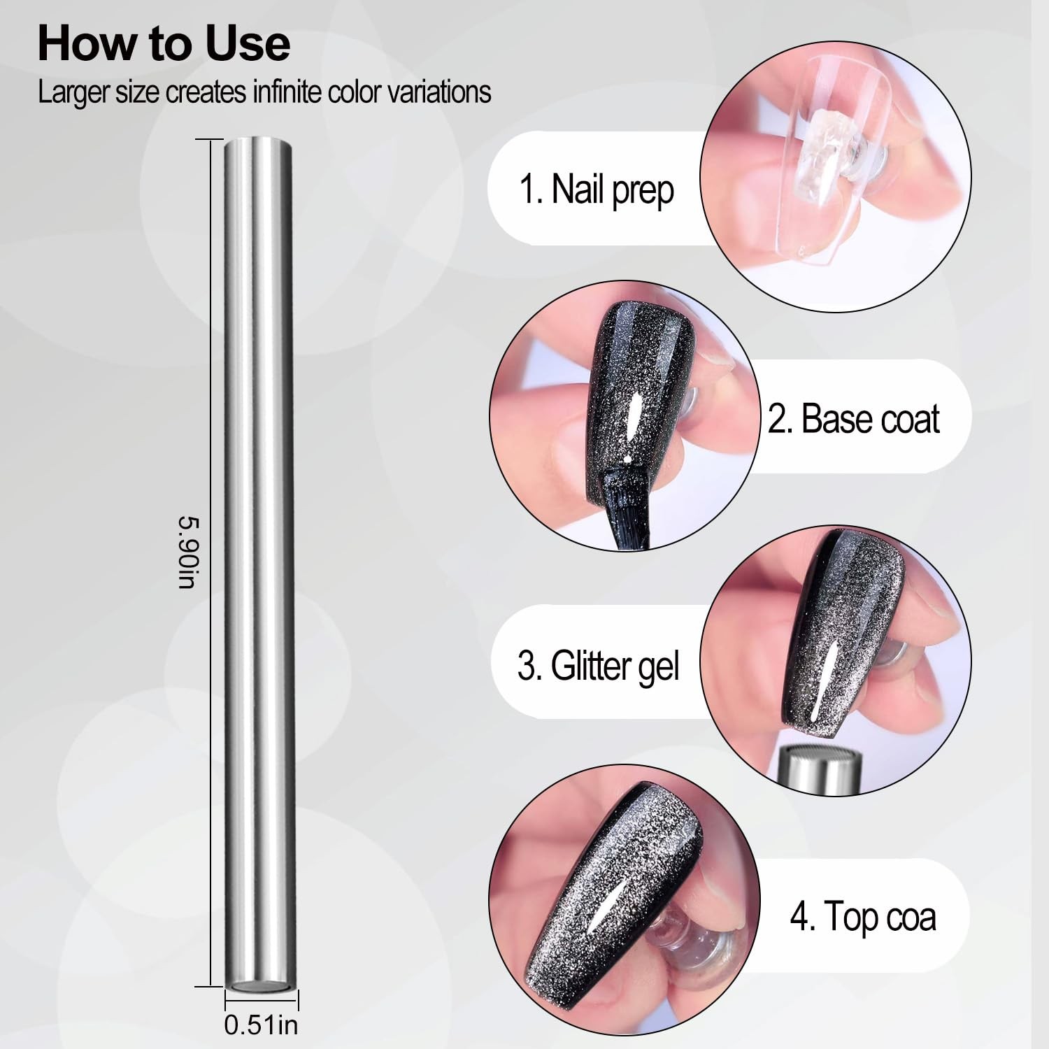 Cat Eye Magnet for Nails, 5.9inch Super Long Double-head Nail Polish Magnet P…