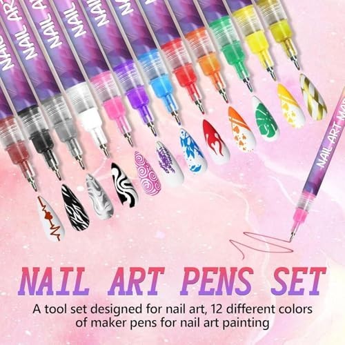12 Color Nail Art Marker Pens Set – Nail Painting & Artistic Decorations, Easy t