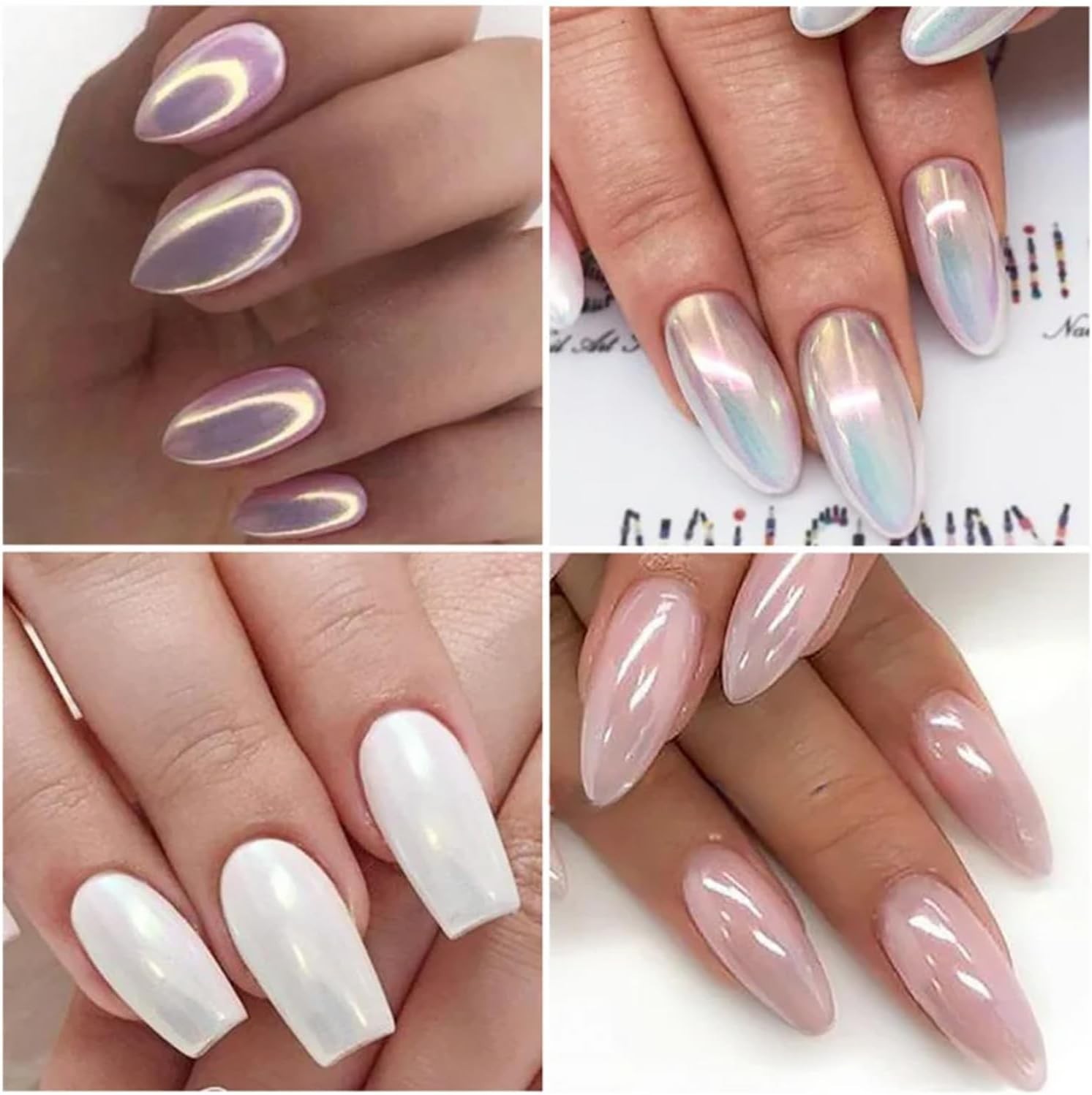 12Pcs Moonlight Multi Pearl Chrome Nail Powder, Super Glossy Clear Mirror Effect