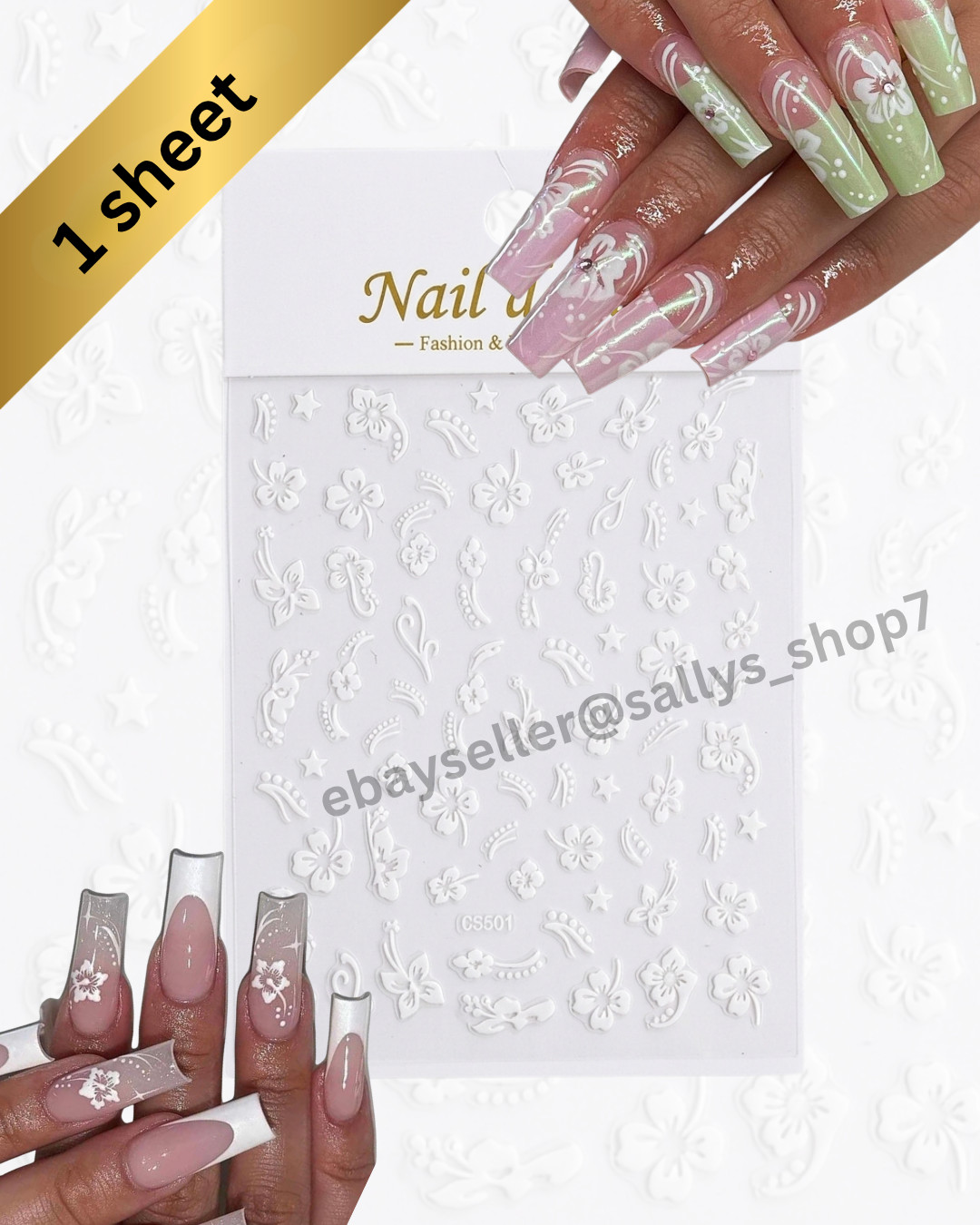 Hibiscus Nail Art Decals Tropical Flower Summer DIY Manicure Sticker Pink Gold