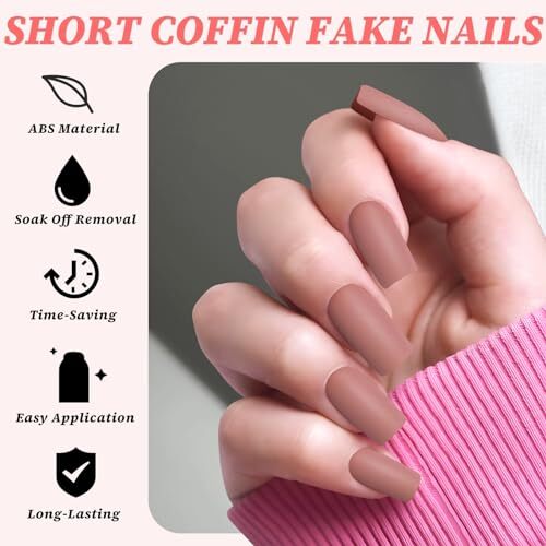 240pc Matte Square Press on Nails Medium Glue on Nails Fake Nails Medium Brown