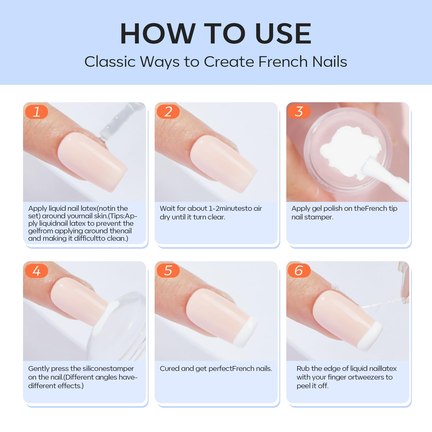Modelones French Tip Tool- 6 Pcs Nail Stamp French Manicure Kit DIY