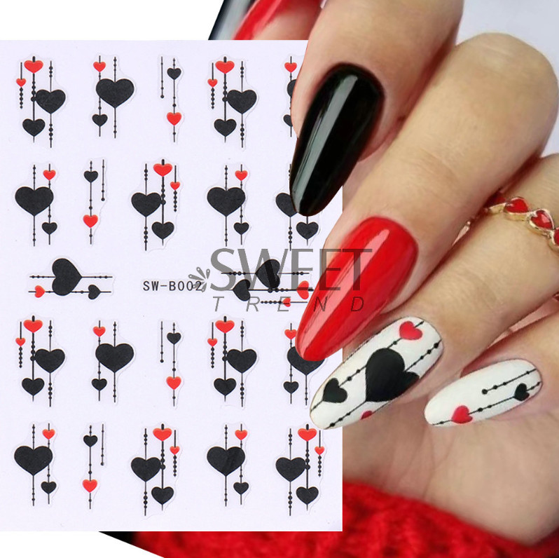 3Pcs Nail Art Sticker Heart Valentine Decals Manicure DIY Peel & Stick NH6