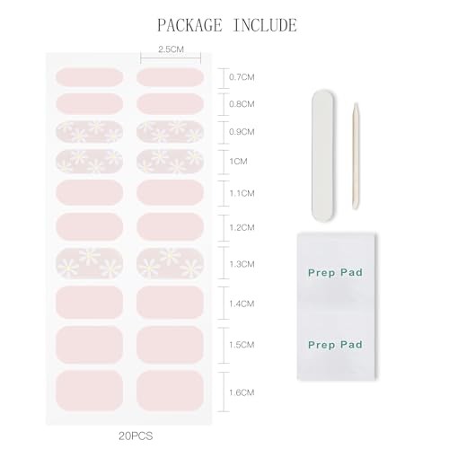 Gel Nail Stickers Flower Pink Semi Cured Gel Nail Strips Wraps UV/LED Nails