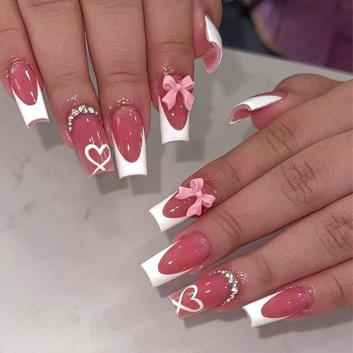 24Pcs French Tip Press on Nails Medium Long Fake Nails French Tip Fake Nails-12