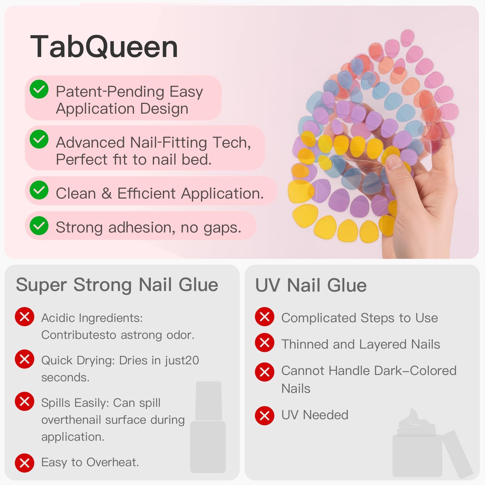 TabQueen Strong Press On Nail Adhesive Tabs, 10 Sheets 180PCS 18 Sizes, Stron…