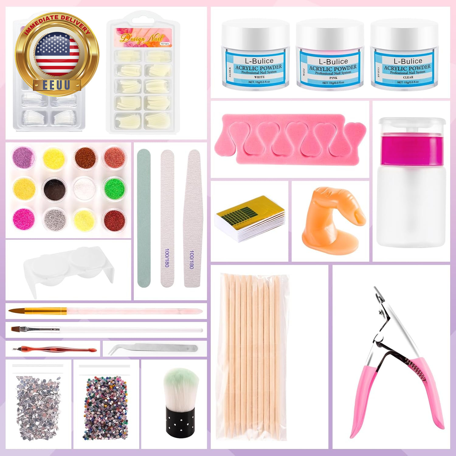 Acrylic Nail Kit for Beginners with Everything Professional, 12 Glitter Powder N