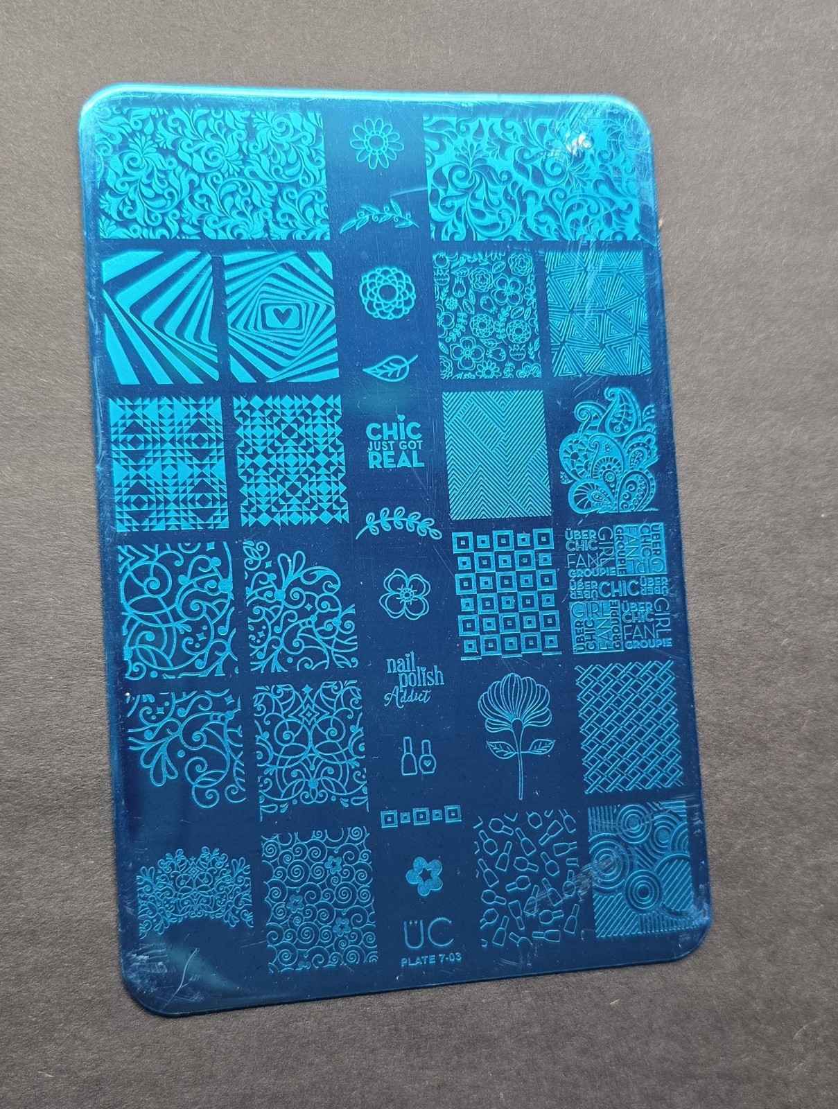 UBER CHIC UC Nail Stamp Plate 7-03 Nail Polish Addict Manicure Girl Power