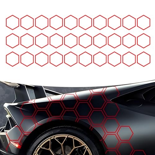 Car Honeycomb Graphics Stickers, 3.31″ x 3.94″ Reflective Honeycomb 30 PCS Red