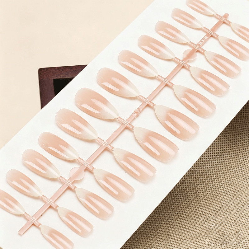 48pcs Medium Almond Press On Nails, Nude To Light Green Ombre Design, Glossy