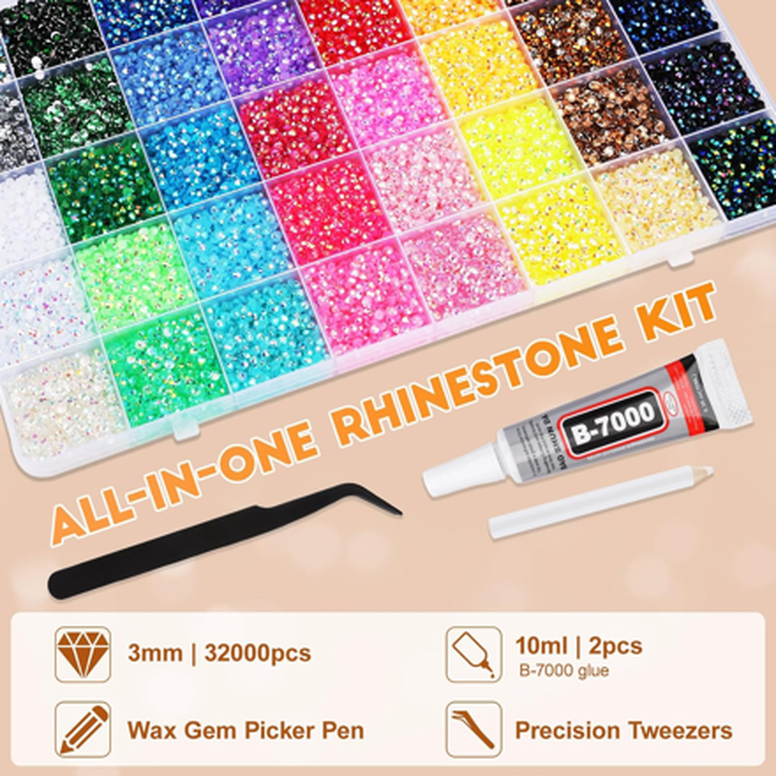 32000Pcs Bedazzler Kit with Rhinestones, Bedazzling Kit 40 Colors 3mm with 2Pcs