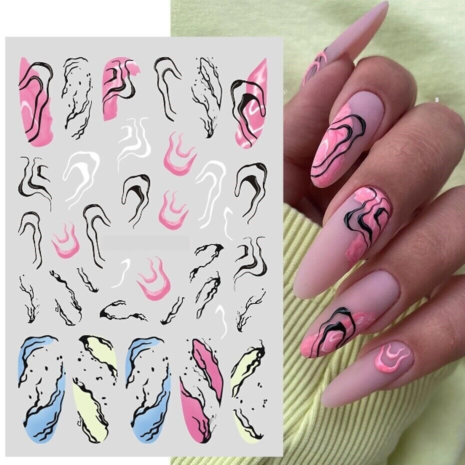3D Nail Art Stickers Decals French Transfers Wavy Swirls Evil Eye Crackle NS39