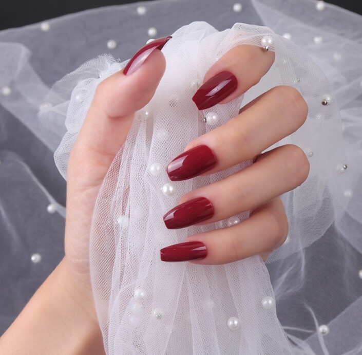 Handmade Press On Nails – Glossy Short Coffin Nails, Black White Blue Fake Nails