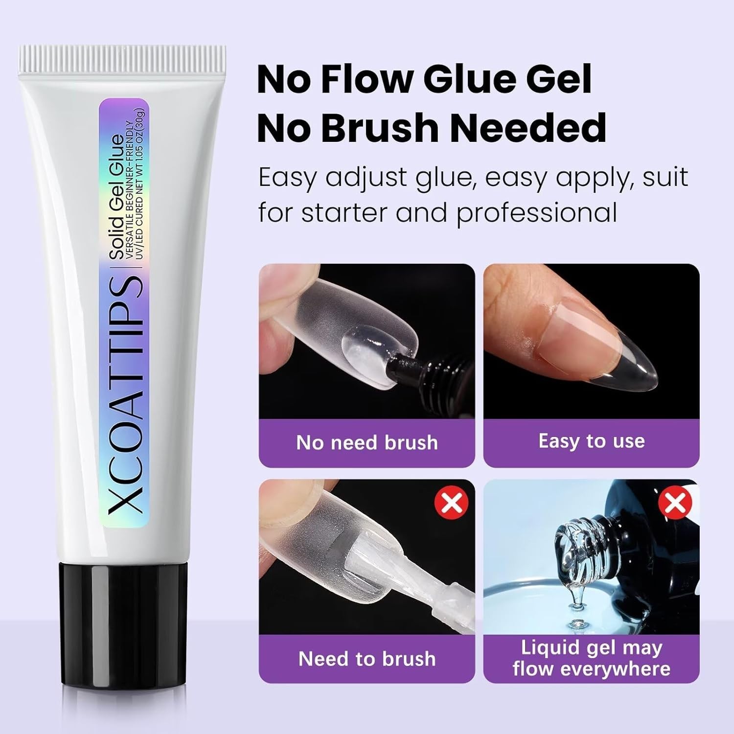 30g Solid Nail Gel for Nail Tips, Upgrade Gl ue Gel for Fake Nails Cure Neede…
