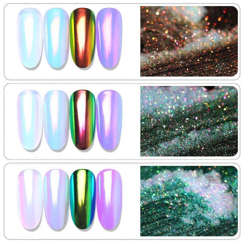 Chameleon Nail Chrome Powder Rainbow Aurora Effect Mirror Nails Powders Colours