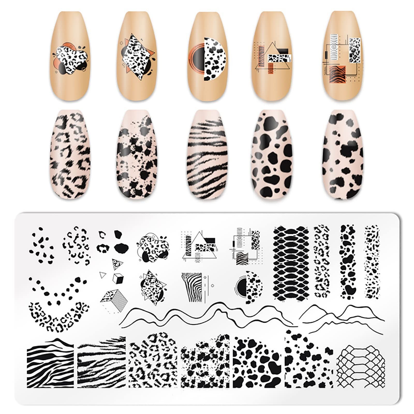 Leopard Print Nail Stamping Plates Accessories Tools 1 Nail Stamper 1 Scraper