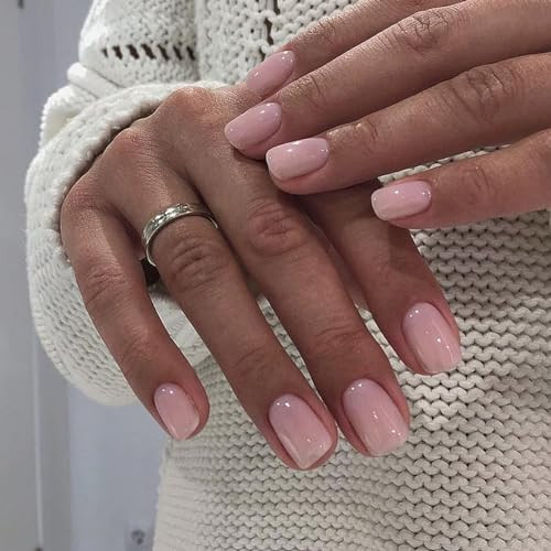 240pcs Short Press on Nails Peach Pink Full Cover Short Square Glossy Fake