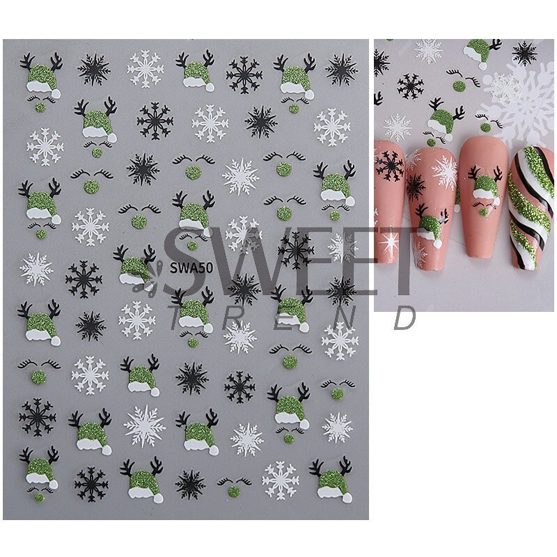 Christmas Nail Art Stickers Snowflake Santa Reindeer Decals Self-Adhesive NS53