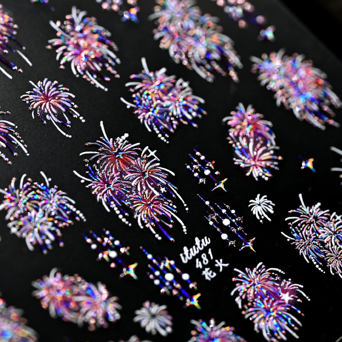 1 Sheet 4Th of July Firework Nail Stickers for Nail Art Embossed Fireworks Nail