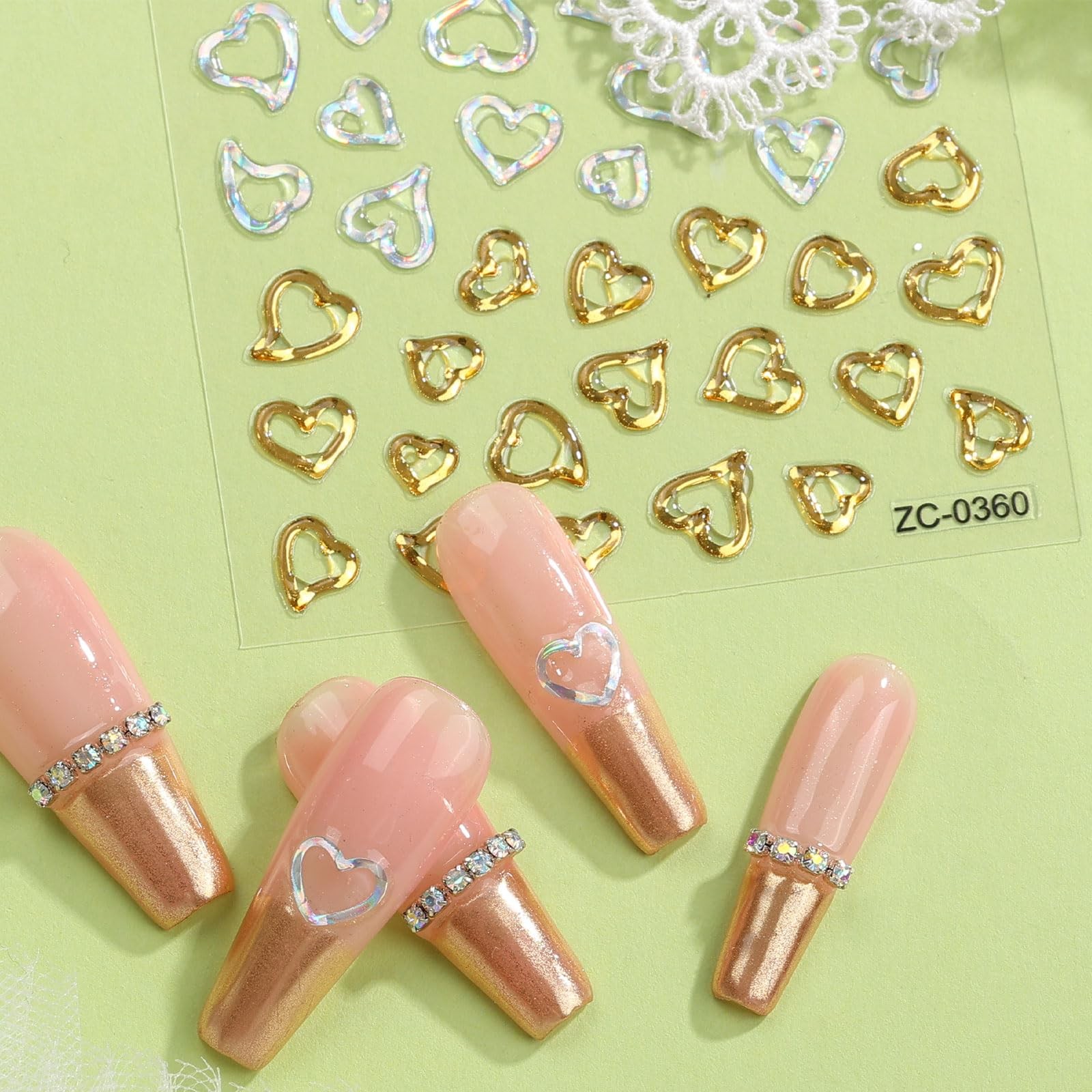 6 Sheets 3D Embossed Gold Irregular Geometric Nail Art Stickers Decals