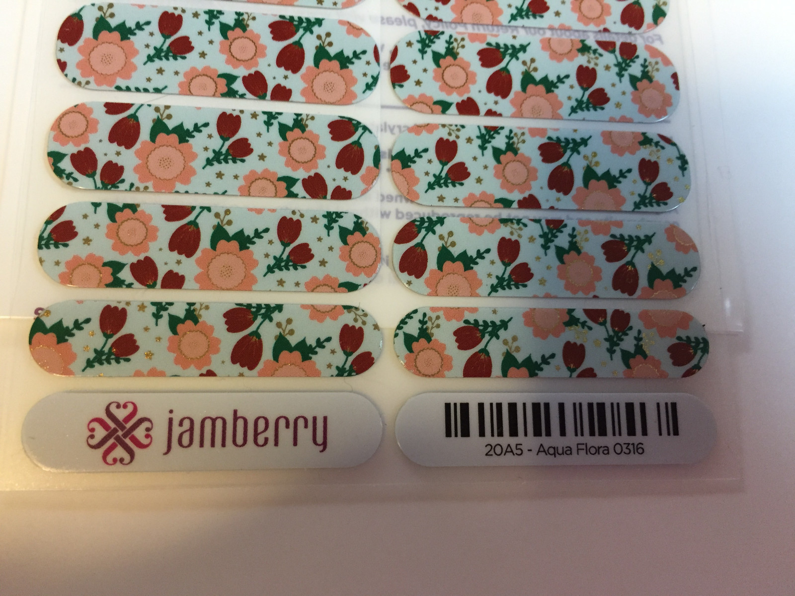 Jamberry Vinyl Nail Wraps ~ Full Sheet ~ Aqua Flora ~ Retired ~(New)
