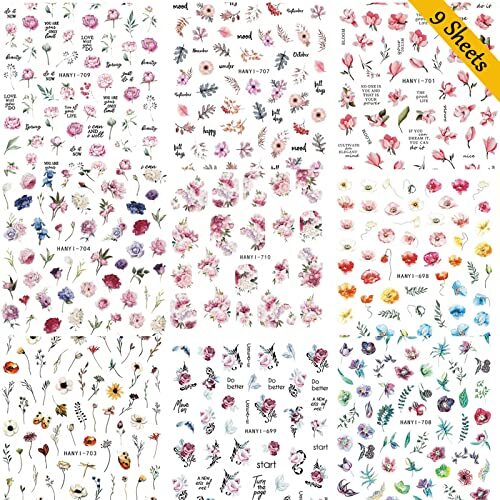 9 Sheets Flower Nail Art Stickers Decals 3D Self-Adhesive Nail Stickers 03