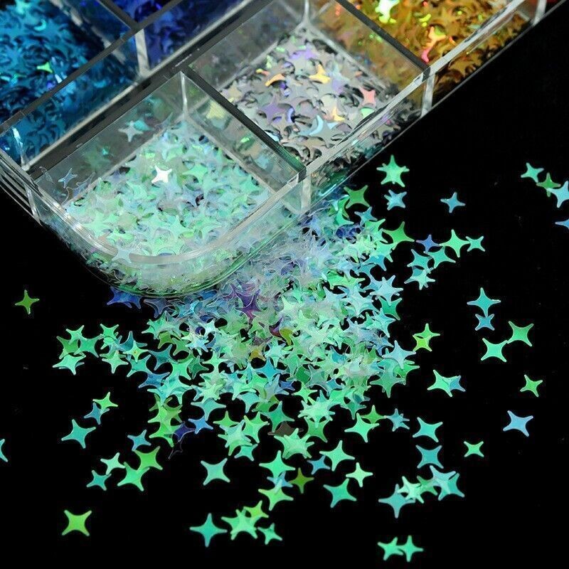 Nail Sequins~Glitter Four Point Star Shape Laser Flakes Nail Art Tips Decoration