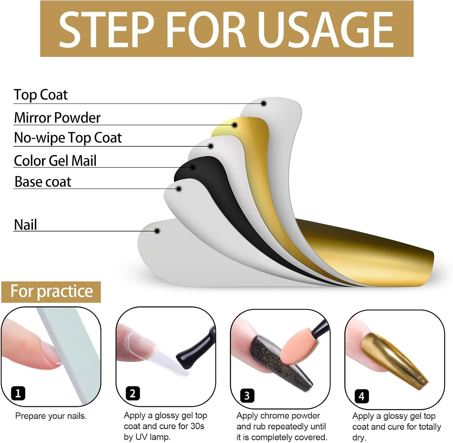 Pearlescent Light Gold Nail Art Powder – Fine Chrome Pigment for Unique Effects