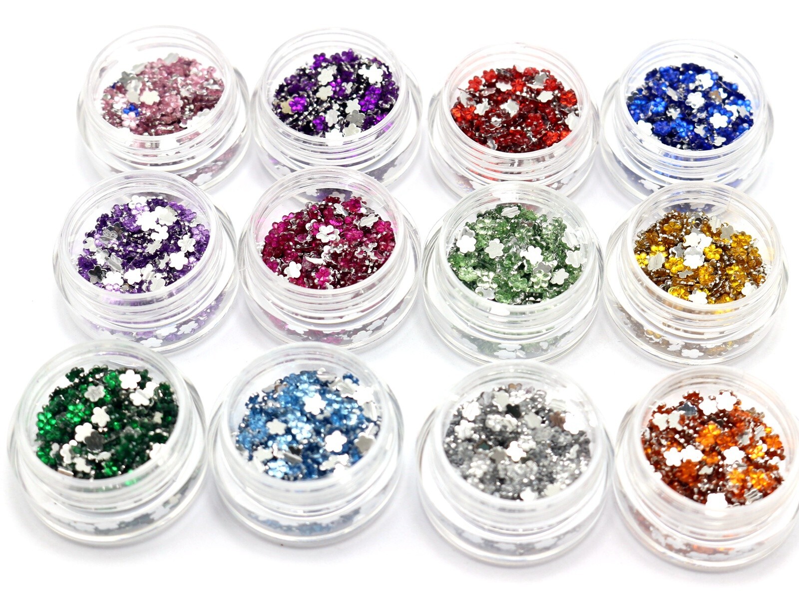 12,000 Faceted Flower 3mm Flatback Acrylic Rhinestone Gems with Wheel 12 Color