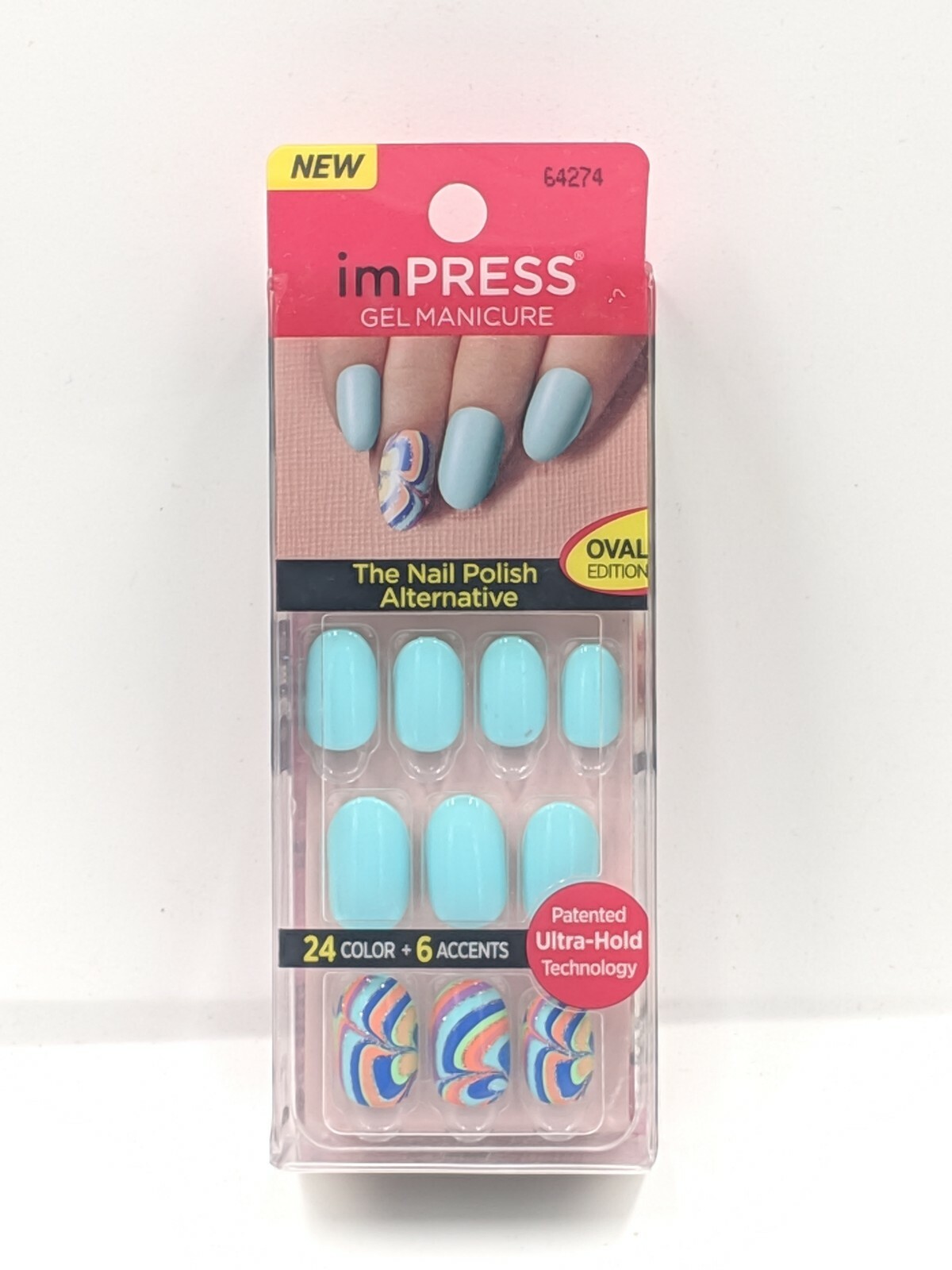 KISS imPRESS One-step Gel Manicure 24 Nails includes 6 Accents Oval Teal
