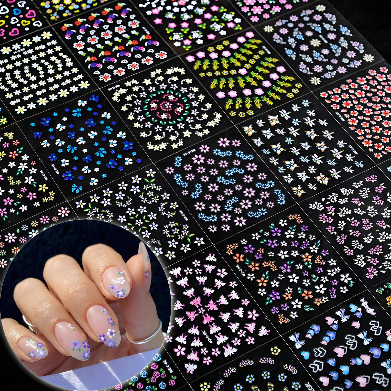Colorful Cute Daisy, Floral, Heart, Flower Nail Art Stickers Decals, 3D Self …