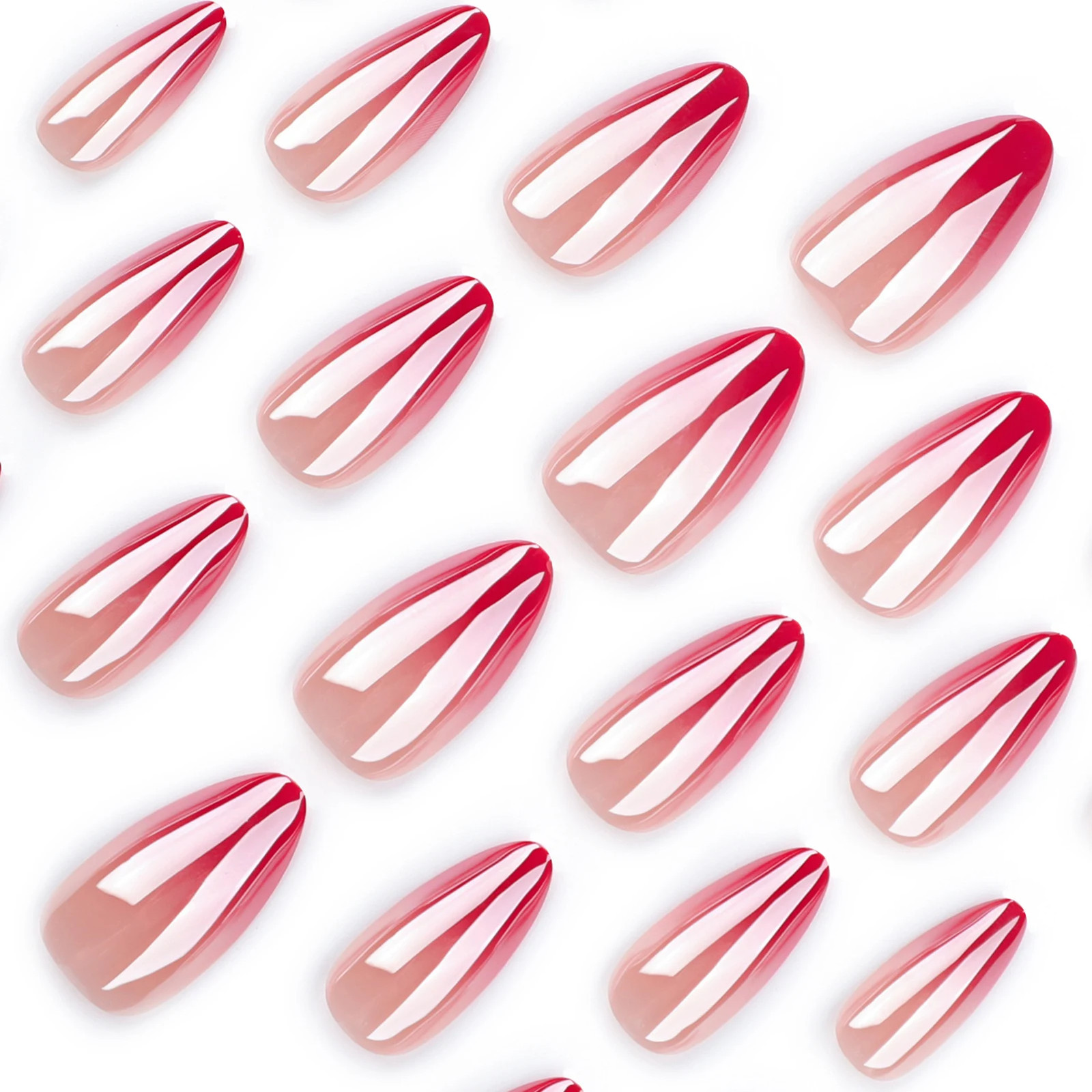 24pcs Red Aurora Gradient Almond Press On Nails