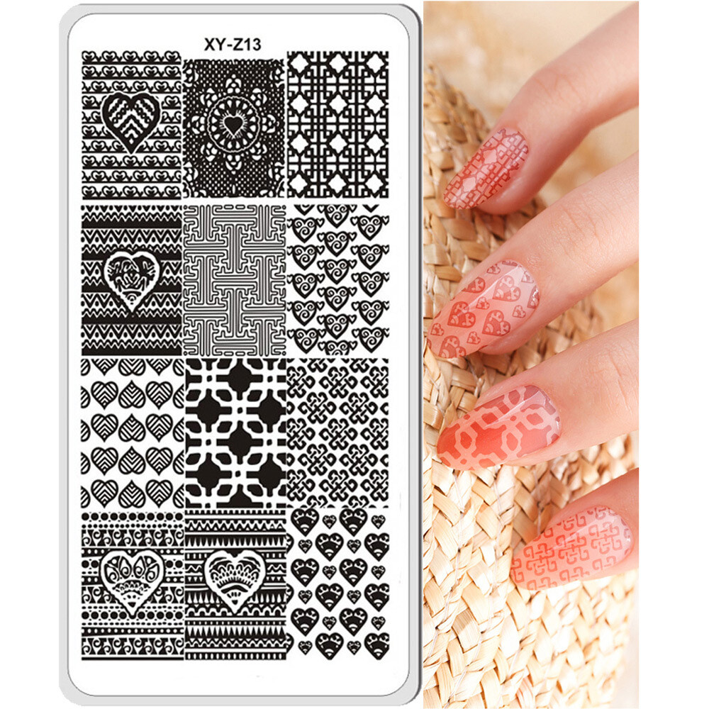 Hearts Nail Art Stamping Plates Bohemian Lace Knots Valentine Metal Nail Plates