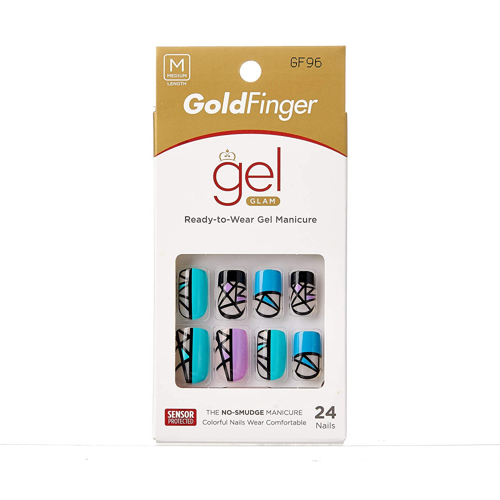 GoldFinger Gel Glam Ready-to-Wear Nails, Square Tip, Medium Length Blue Purple