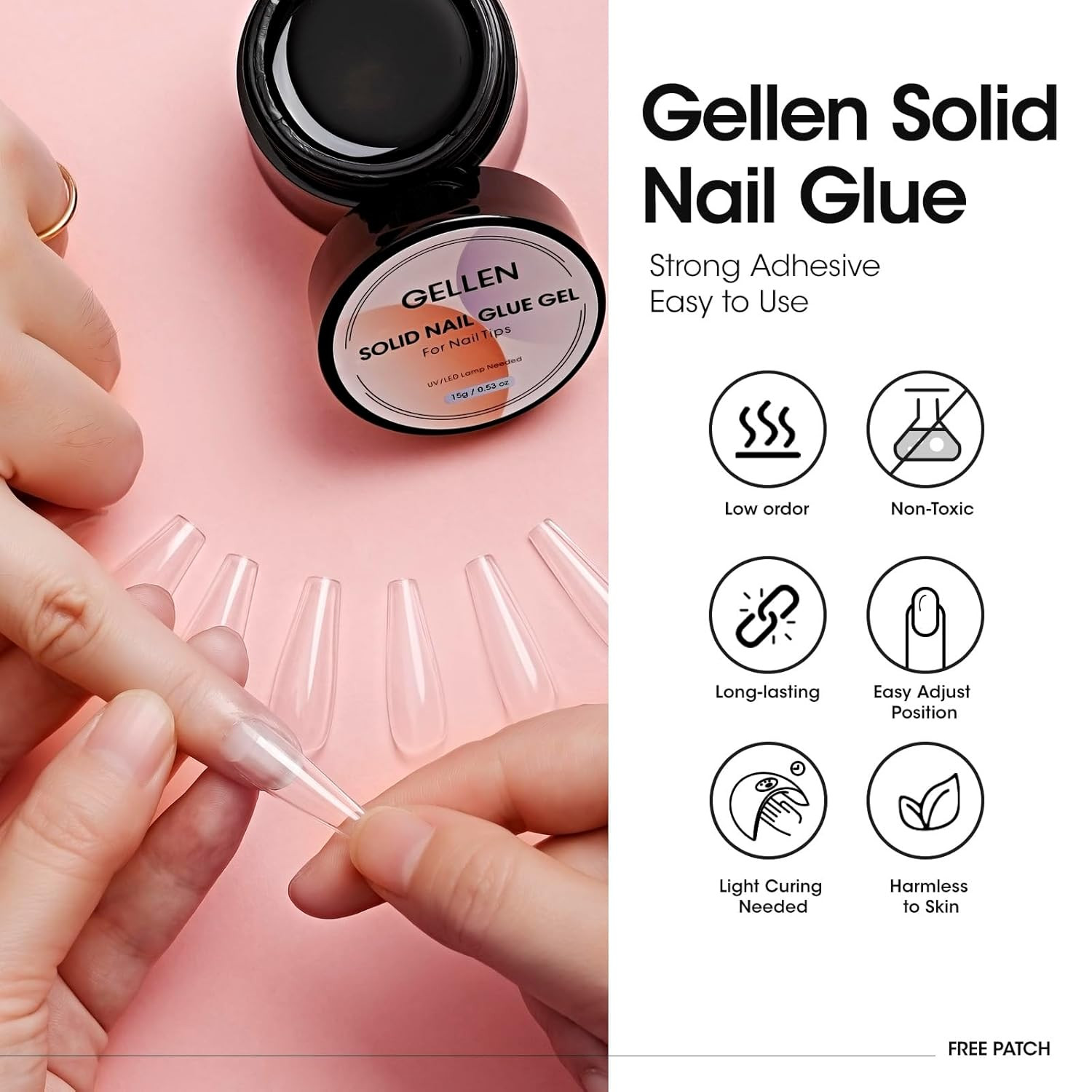 Solid Nail Glue Gel for False Nail Tips, Huge Capacity 15G Press on Solid Acryli