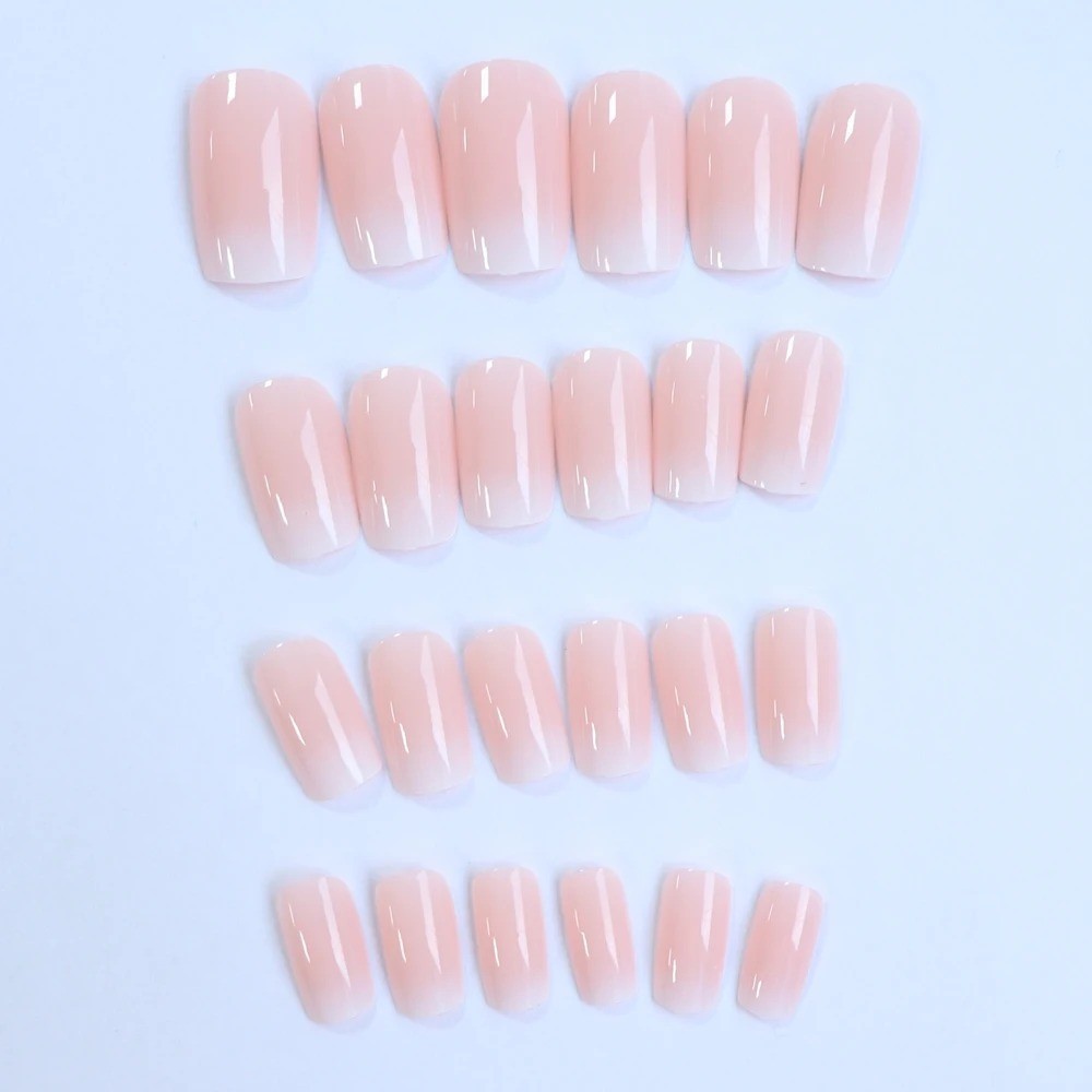 24pcs Glossy Pink Press-On Nails – Medium Square Full Cover Fake Nails